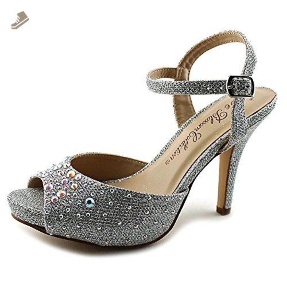 De Blossom Peep Toe Crystal Silver Sparkle Heels